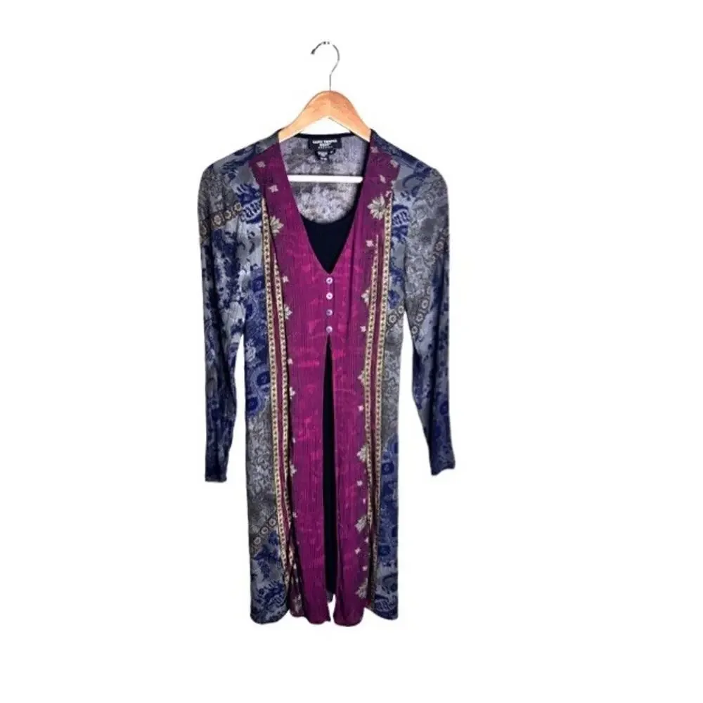Vintage Saint Tropez West Dress 90s Hippie Size 10 Colorful Long Sleeve